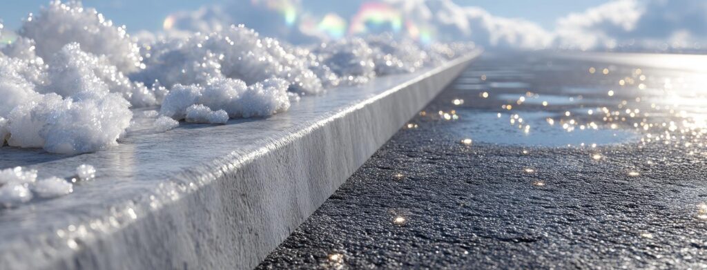 A road with snow and ice on it